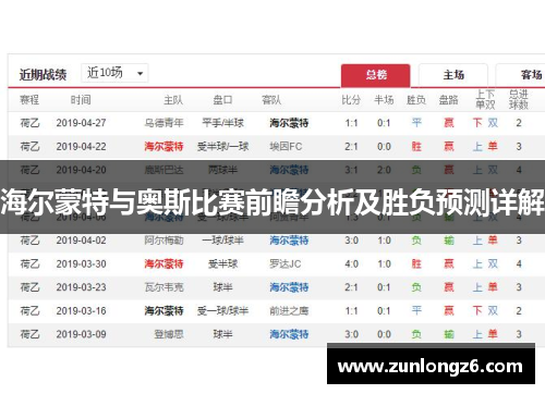 海尔蒙特与奥斯比赛前瞻分析及胜负预测详解